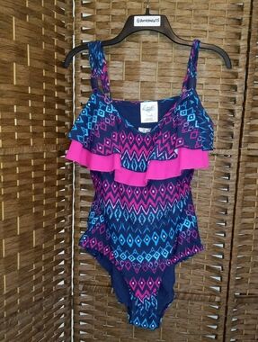 Kian D Geometric Pattern One Piece Swim Bathing Suit Vacation Resortwear 3X